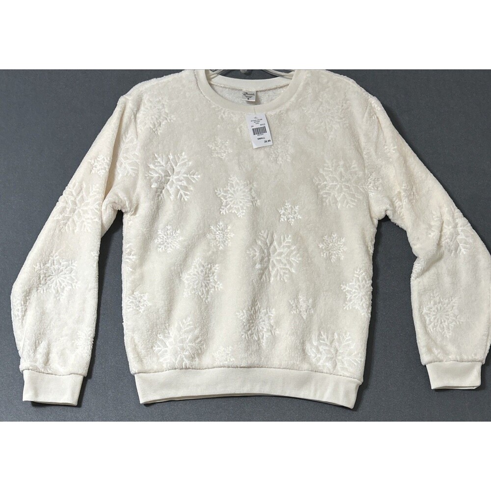 Cracker Barrel Snowflake Embossed Ivory Sweatshirt Crewneck Sz S